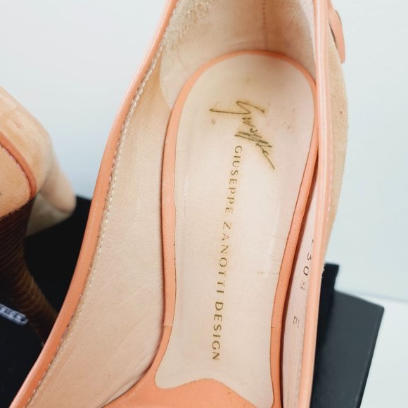 Giuseppe Zanotti Design TAK 90 Sandolo Peach Peep Toe Suede 4" Heels, 6B - Picture 9 of 11